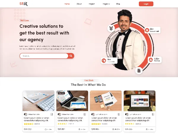 SEO Marketing Agency is a recommended free GPL-licensed WordPress theme available on wordpress.org.